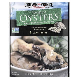 Crown Prince Natural, Rökta ostron, i olivolja, 6 burkar, 85 g styck