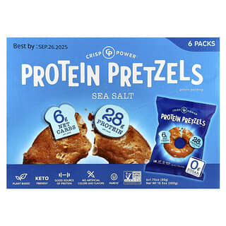 Crisp Power, Pretzels proteicos, Sal marina, 6 bolsas, 50 g (1,75 oz) cada una