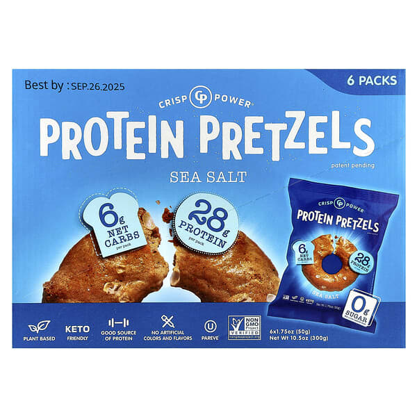 Protein Pretzels, Sea Salt, 6 Bags, 1.75 oz (50 g) Each