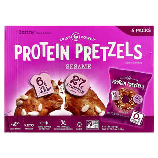 Crisp Power, Protein Pretzels, Sesame, 6 Bags, 1.75 oz (50 g) Each