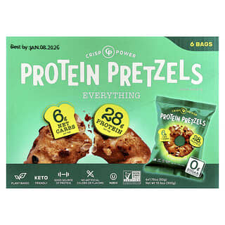 Crisp Power, Protein Pretzels, Everything, 6 Bags, 1.75 oz (50 g) Each