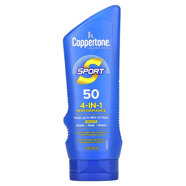 Coppertone, Sport, Sunscreen Lotion, 4-In-1 Performance, SPF 50, 7 fl oz (207 ml)