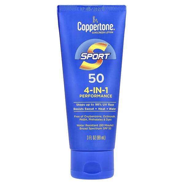 Coppertone, Esporte, Loção de Proteção Solar, Desempenho 4 em 1, FPS 50, 89 ml (3 fl oz)