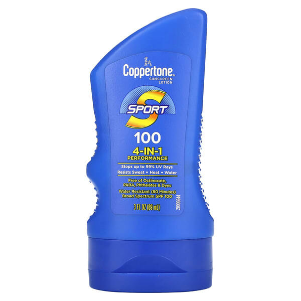 Coppertone, スポーツ、サンスクリーン ローション、4イン1パフォーマンス、SPF数値100、89ml（3液量オンス）