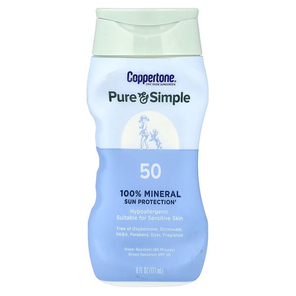 Coppertone, Pure & Simple，全礦物質抗曬，SPF 50，6 液量盎司（177 毫升）