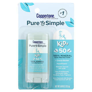 Coppertone, Pure & Simple, Kids, Sunscreen Stick, SPF 50, Cocoa Butter, 0.49 oz (13.9 g)