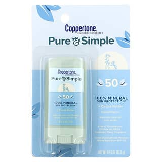 Coppertone, Pure & Simple, Sunscreen Stick, SPF 50, Cocoa Butter, 0.49 oz (13.9 g)