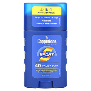 Coppertone, Sunscreen Stick, Sport, 4-in-1 Performance, Face + Body, SPF 40, 1.5 oz (42.5 g)