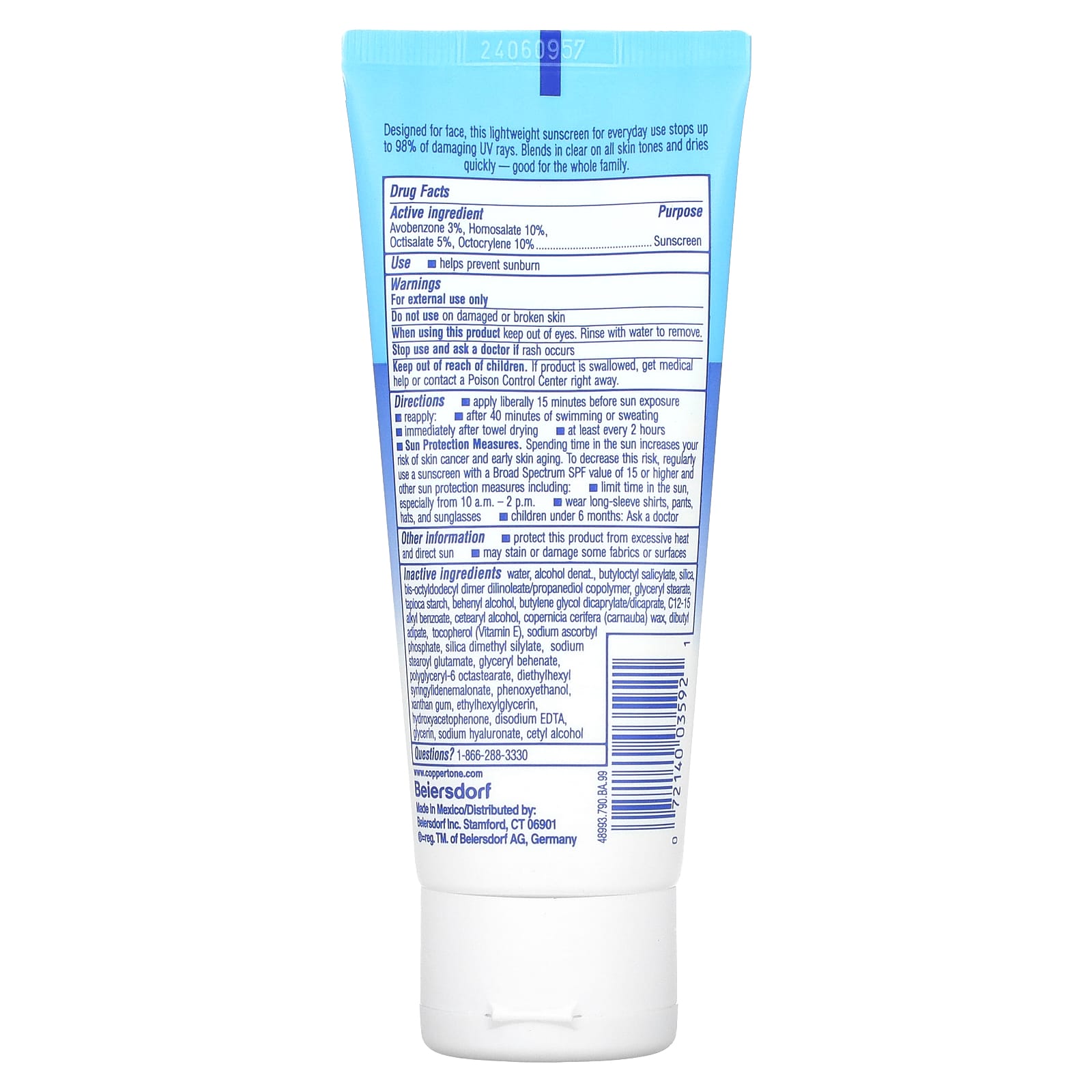 Coppertone, Sunscreen Lotion, Complete Face, SPF45, 2.5 fl oz (74 ml)