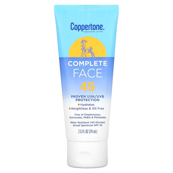 Coppertone‏, Sunscreen Lotion, Complete Face, SPF45, 2.5 fl oz (74 ml)