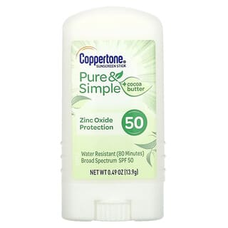 Coppertone, Pure & Simple, Sunscreen Stick, SPF 50, Cocoa Butter, 0.49 oz (13.9 g)
