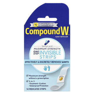 Compound W, Wart Remover, One Step Invisible Strips, Maximum Strength, 14 Medicated Strips