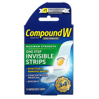Compound W, Wart Remover, One Step Invisible Strips, Maximum Strength, 14 Medicated Strips