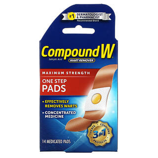 Compound W, средство для удаления бородавок, одноразовые подушечки, максимальная сила действия, 14 подушечек с лекарственным средством