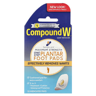 Compound W, Wart Remover, One Step Plantar Foot Pads, Maximum Strength, 20 Medicated Pads