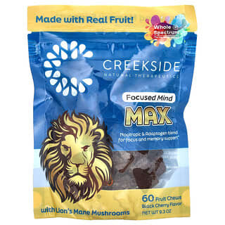 Creekside Natural Therapeutics, Focused Mind, Max, Cereza negra, 60 comprimidos masticables frutales