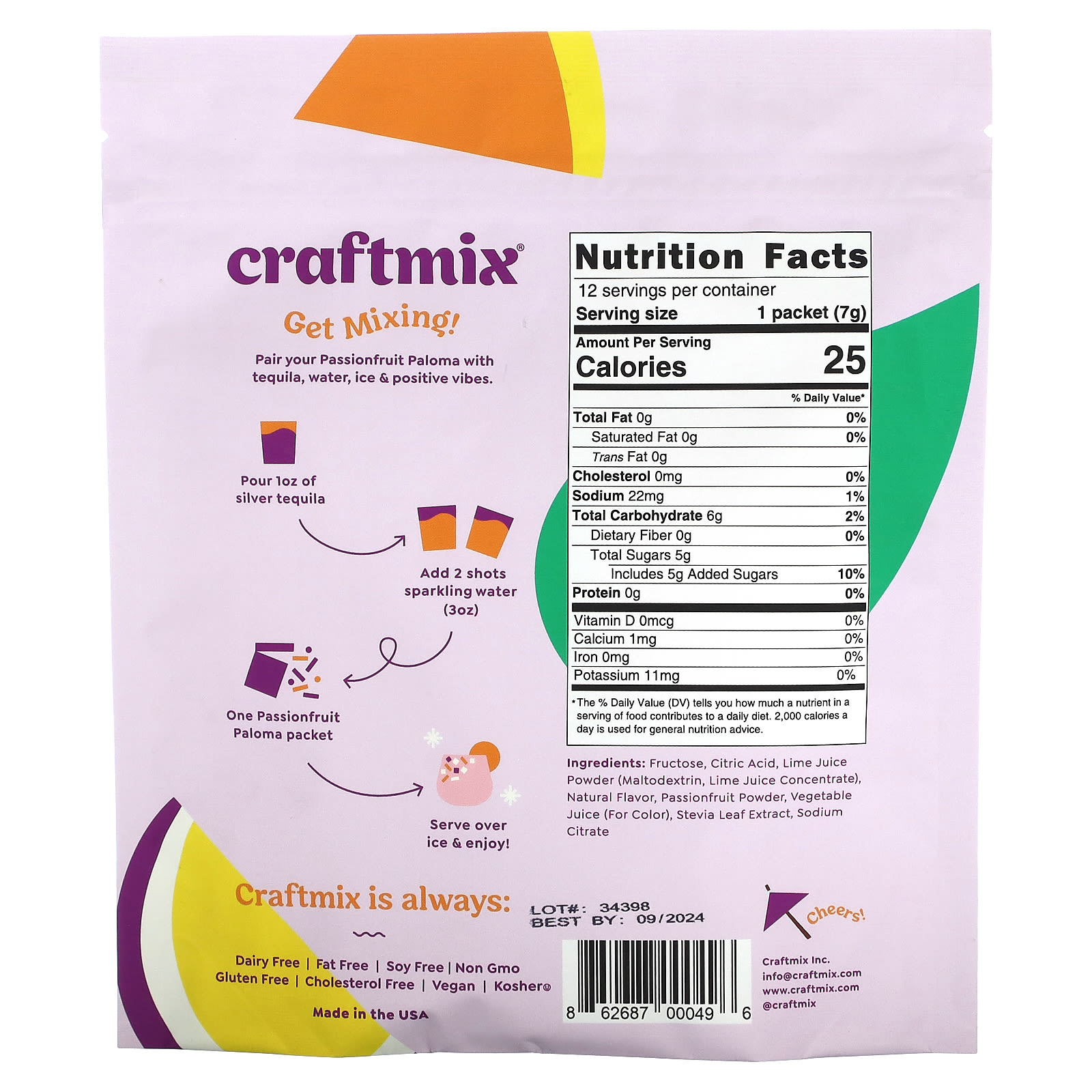 Craftmix, Cocktail Mix Packets, Passionfruit Paloma, 12 Packets, 2.96