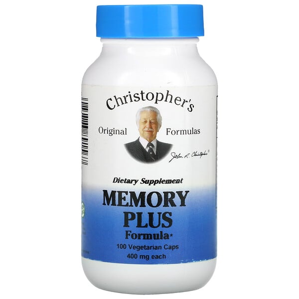 Christopher's Original Formulas, Fórmula Memory Plus, Suplemento alimentario para la memoria, 400 mg, 100 cápsulas vegetales