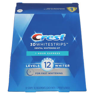 Crest, 3D Whitestrips, Kit de blanqueamiento dental, 1 hora exprés, 20 tiras