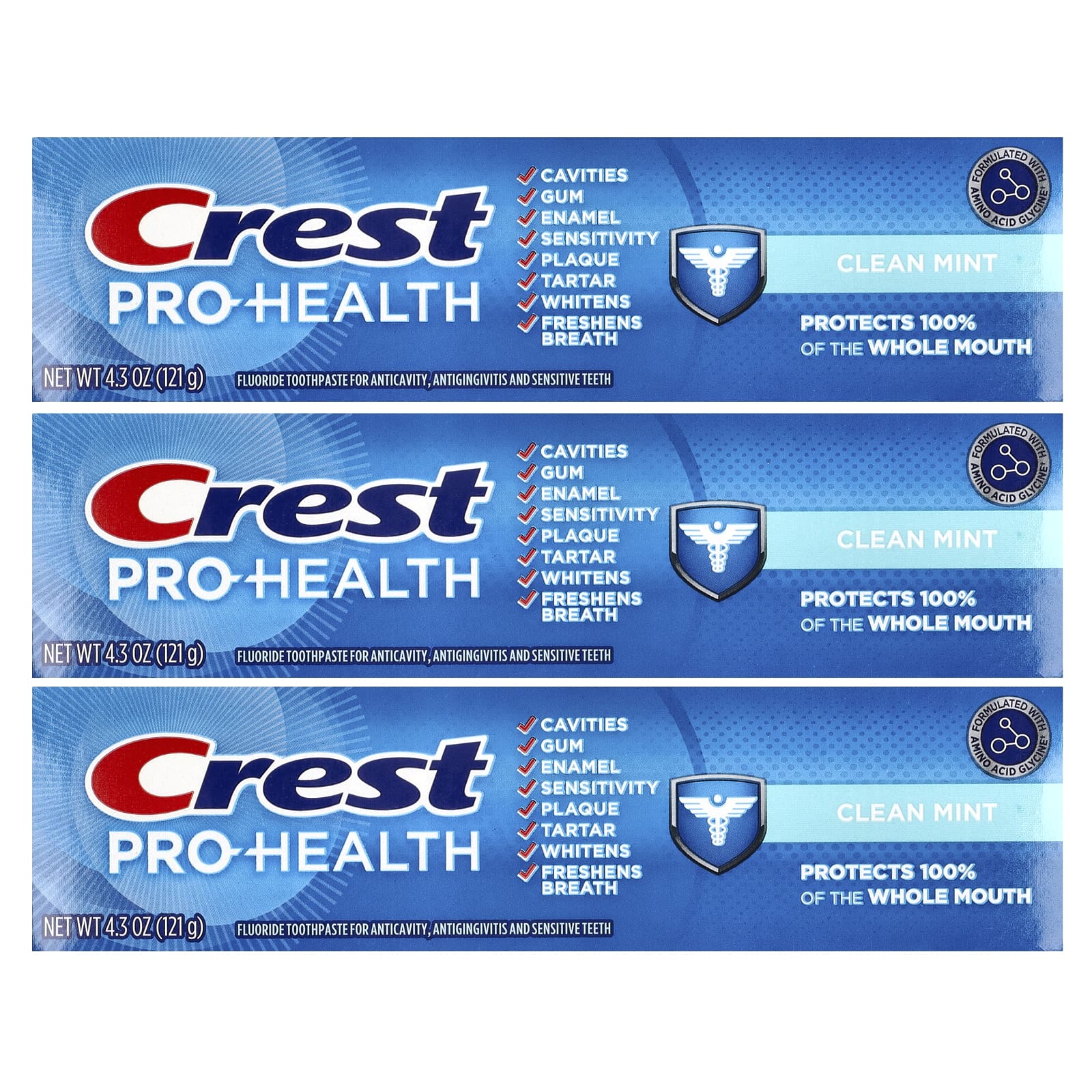 Crest, Pro-Health, Fluoride Toothpaste, Clean Mint, 3 Pack, 4.3 oz (121 ...