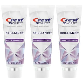 Crest, 3D White, Brilliance, Fluoride Anticavity Toothpaste, Vibrant Peppermint, 3 Pack, 3.5 oz (99 g) Each