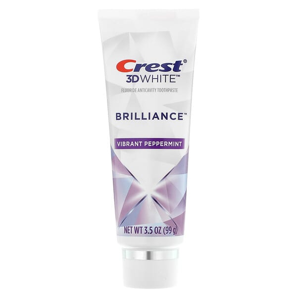 Crest‏, משחת שיניים 3D White, Brilliance, עם פלואוריד למניעת עששת, חיטה מלאת נענע חריפה, אריזה שלישית, 99 גרם (3.5 אונקיות) ליחידה