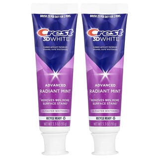 Crest‏, 3D White Advanced, Fluoride Anticavity Toothpaste, Radiant Mint, 2 Pack, 3.3 oz (93 g) Each