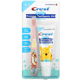 Crest, Kit de pasta dental para el entrenamiento del bebé, Suave, 0-3 años, Winnie the Pooh, Fresa suave, 1 kit
