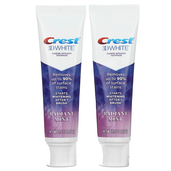 Crest, 3D White, Fluoride Anticavity Toothpaste, Radiant Mint, 2 Pack, 3.8 oz (107 g) Each