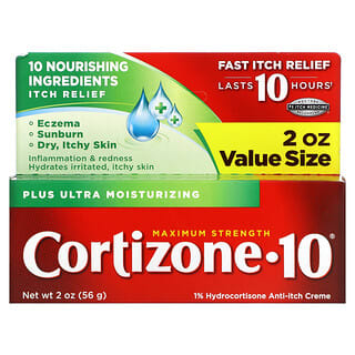 Cortizone 10, Crème anti-démangeaisons à l'hydrocortisone à 1 %, ultrahydratante, puissance maximale, 56 g