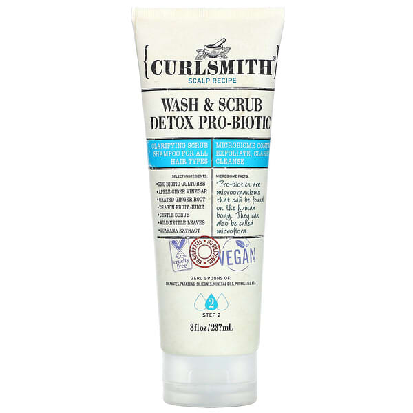 Curlsmith, Shampoo Pro-Biótico Wash & Scrub Detox, Todos os Tipos de Cabelo, Etapa 2, 237 ml (8 fl oz)