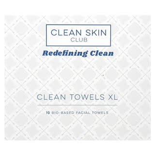 Clean Skin Club, Toallas limpias XL, 10 toallas faciales de base biológica