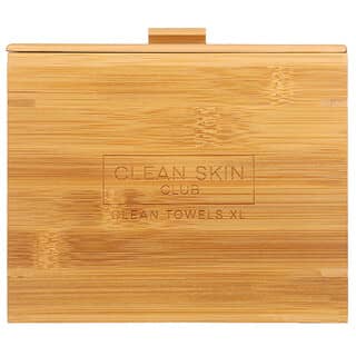 Clean Skin Club, Boîte en bambou de luxe, Serviettes propres XL, Contenant avec couvercle, 50 pièces