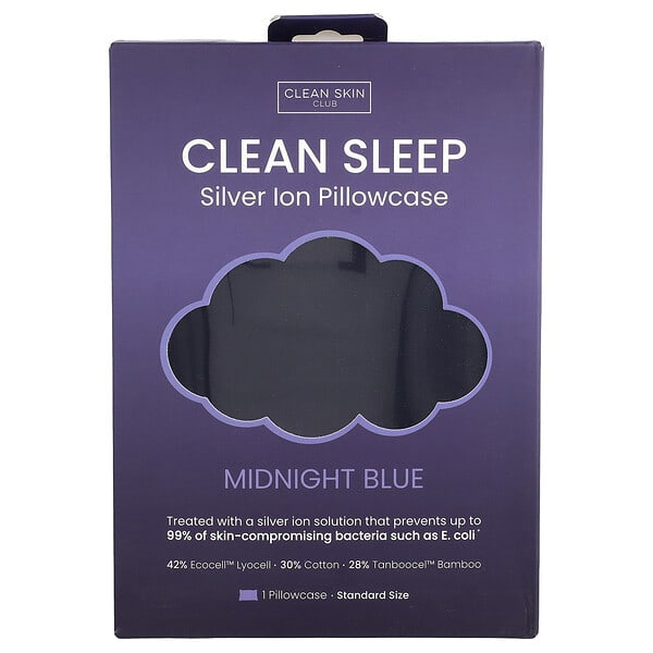 Clean Skin Club, Clean Sleep, 은 이온 베갯잇, 미드나이트 블루, 1개