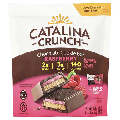 Catalina Crunch, Chocolate Cookie Bar, Raspberry , 4 Bars, 1.16 oz (33 g) Each
