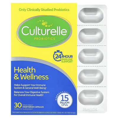 Culturelle, Probiotics, Health & Wellness, 15 Billion CFU, 30 Once-Daily Vegan Capsules
