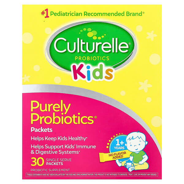 Culturelle, Kids, Purely Probiotics, пробіотики для дітей віком від 1 року, з нейтральним смаком, 23 мг, 30 порційних пакетиків