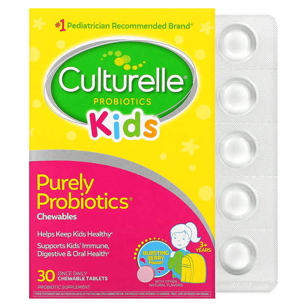 Culturelle, Kids, Purely Probiotics Chewables, 3+ Years, Bursting Berry , 30 Chewable Tablets