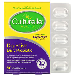Culturelle, пробиотики, ежедневный пищеварительный пробиотик, 10 миллиардов КОЕ, 50 вегетарианских капсул для приема один раз в день