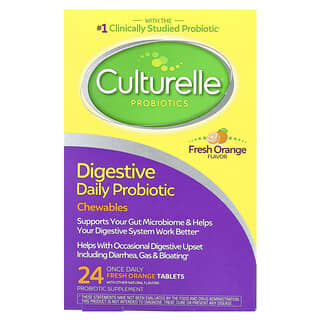 Culturelle, Probiótico digestivo diario, Naranja fresca, 10.000 millones de UFC, 24 comprimidos de una vez al día