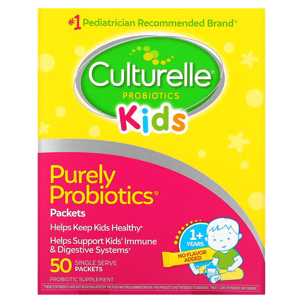 Culturelle (كالتورال)‏, للأطفال، Purely Probiotics، للأطفال +1، بدون نكهات، 50 كيس جرعات فردية