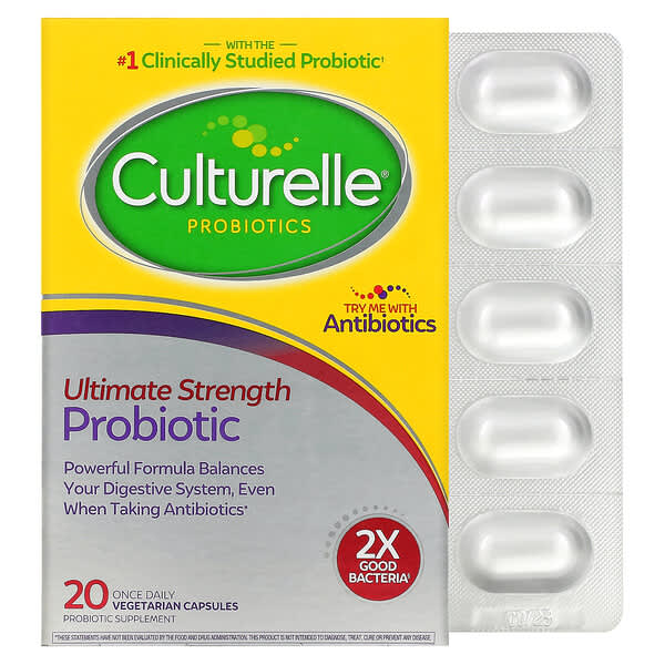 Culturelle‏, Probiotics, Ultimate Strength Probiotic, 20 Billion CFUs, 20 Once Daily Vegetarian Capsules