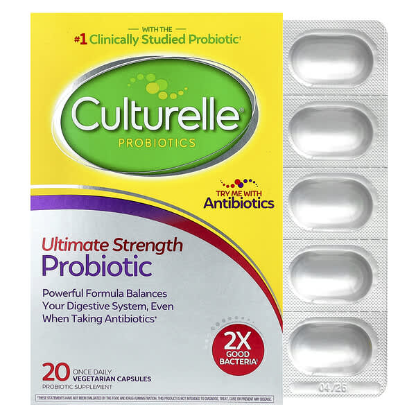 Culturelle, 益生菌，強力益生菌，200 億 CFU，20 粒每日一次素食膠囊