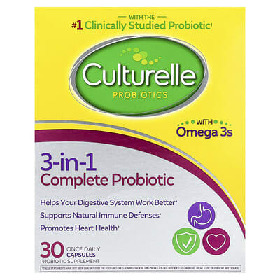 Culturelle, Probiotics, 3-in-1 Complete Probiotic with Omega 3, 30 One Daily Capsules