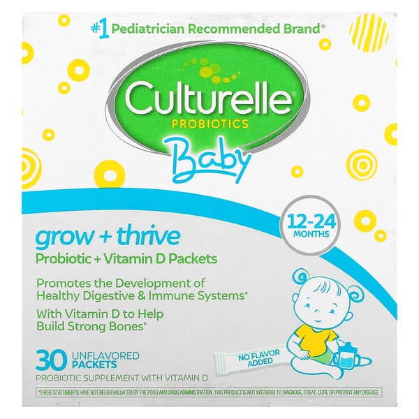 Culturelle, 益生菌，嬰兒，生長 + 茁壯成長，益生菌 + 維生素 D 包，12-24 個月，原味，30 個單份包