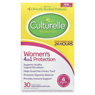 Culturelle, Probióticos, Protección 4 en 1 para mujeres, 30 cápsulas vegetales de una ingesta diaria
