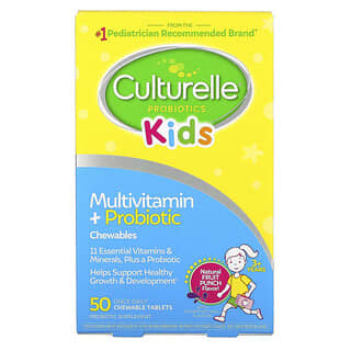 Culturelle, キッズ プロバイオティクス、マルチビタミン＋プロバイオティクス、3歳以上のお子様向け、天然フルーツポンチ、チュアブルタブレット50粒