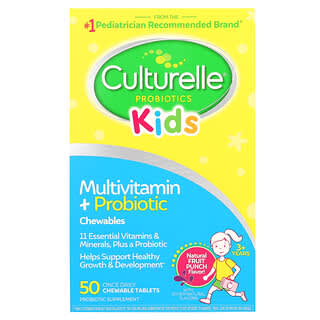 Culturelle, мультивитамины и пробиотики, для детей старше 3 лет, натуральный фруктовый пунш, 50 жевательных таблеток