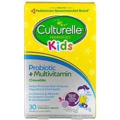 Culturelle, Niños, Comprimidos masticables con probióticos y multivitaminas, A partir de 3 años, Ponche de frutas natural, 30 comprimidos masticables