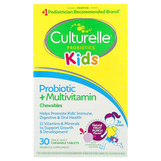 Culturelle, Для детей, жевательные таблетки с пробиотиками и мультивитаминами, для детей от 3 лет, натуральный фруктовый пунш, 30 жевательных таблеток